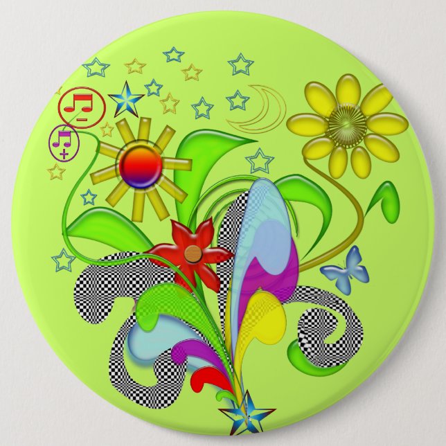 Gel Flowers and Swirls Pinback Button (Front)