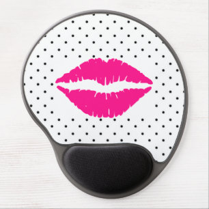 Gel Mouse Pad/Black Polka Dots with Hot Pink Lips Pad
