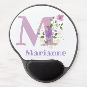 Gel Mouse Pad Initial Plus Name & Flowers Design