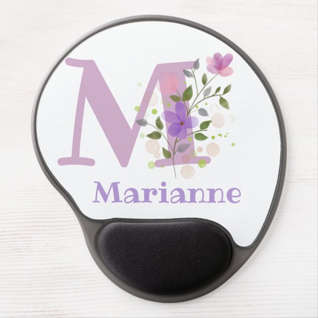Gel Mouse Pad Initial Plus Name & Flowers Design (Front)