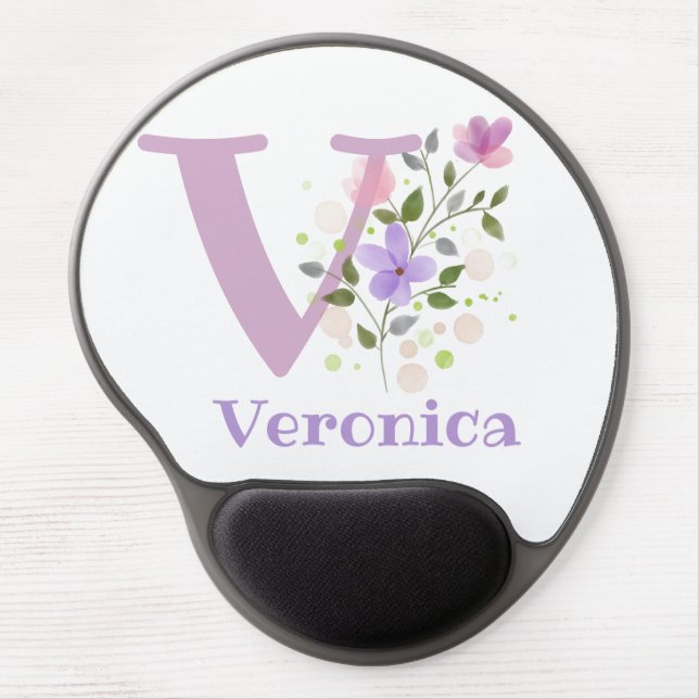 Gel Mouse Pad Initial Plus Name & Flowers Design (Front)