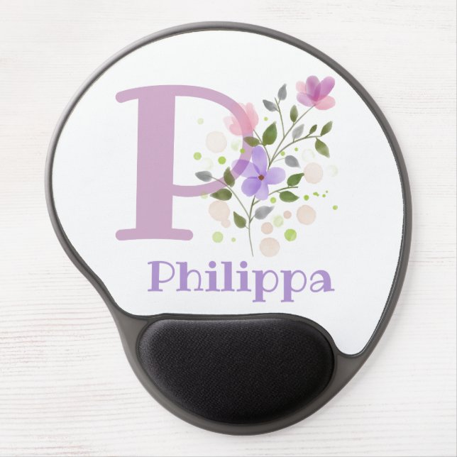 Gel Mouse Pad Initial Plus Name & Flowers Design (Front)
