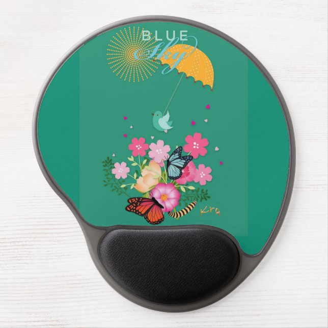 Gel Mousepad "Butterfly & Garden With Blue Sky" (Front)