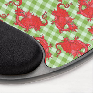 Gel Mousepad: Cute Red Dragons on Green Gingham Mouse Pad
