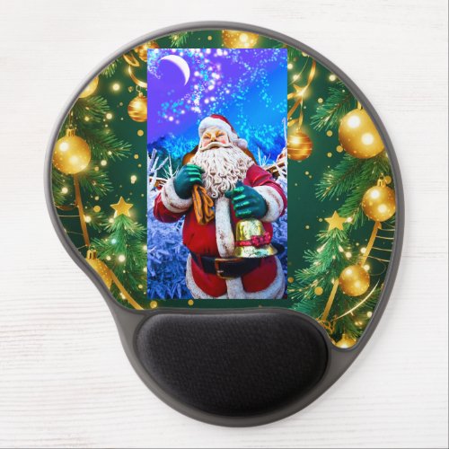 Gel Mousepad Red Santa Claus Blue Winter Mountain