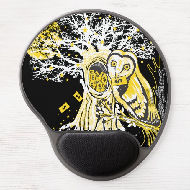 Gel Mousepad – Urban Tree Owl & Wealth Surreal Pop (Front)