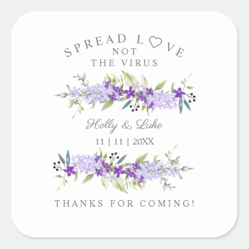 Gel Purple Flower Wedding Wreath Coronavirus Square Sticker