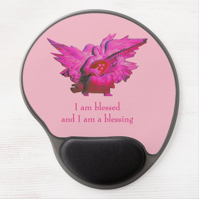 Gel Wrist Rest Mouse Mat. Custom Pink Angel Design Pad (Front)