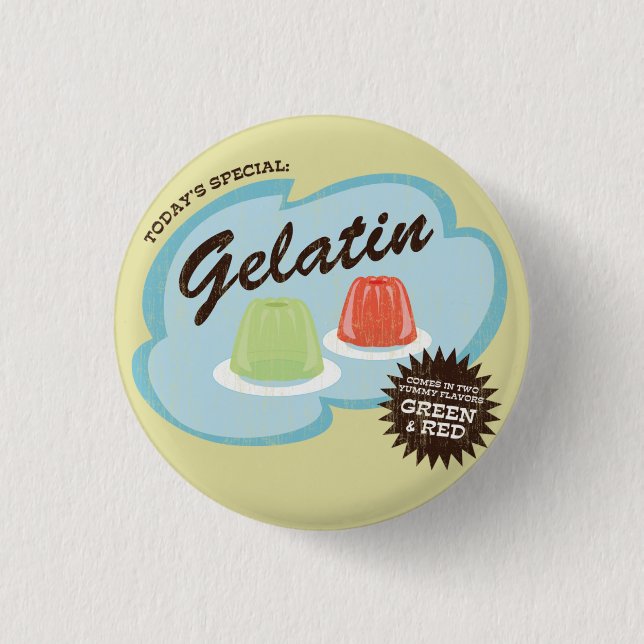 Gelatin (in Green & Red Flavors) Retro Flair Button (Front)