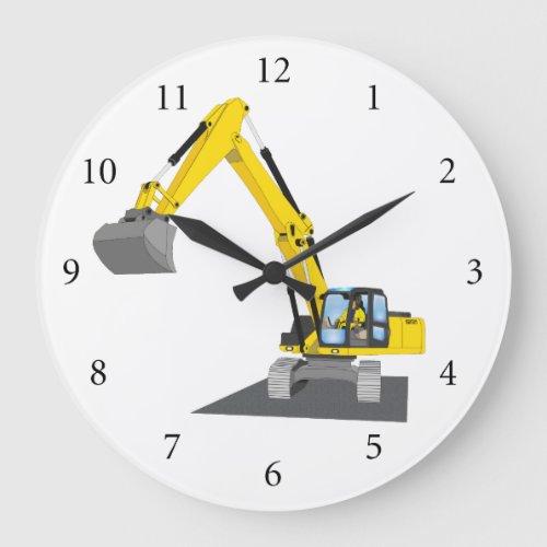 gelber Kettenbagger Large Clock