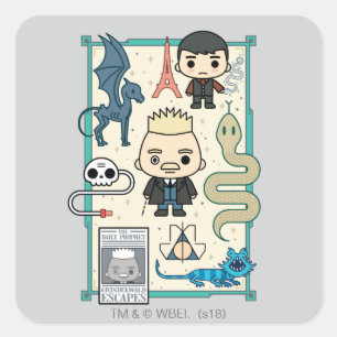 GELLERT GRINDELWALD™ & Barebone Cartoon Square Sticker