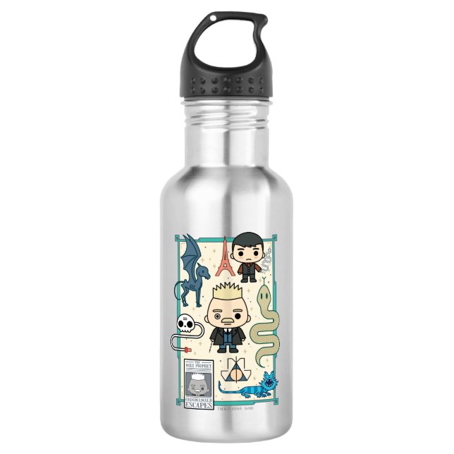 GELLERT GRINDELWALD™ & Barebone Cartoon Stainless Steel Water Bottle (Front)