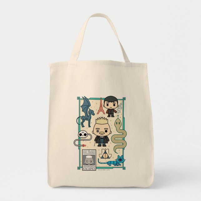 GELLERT GRINDELWALD™ & Barebone Cartoon Tote Bag (Front)