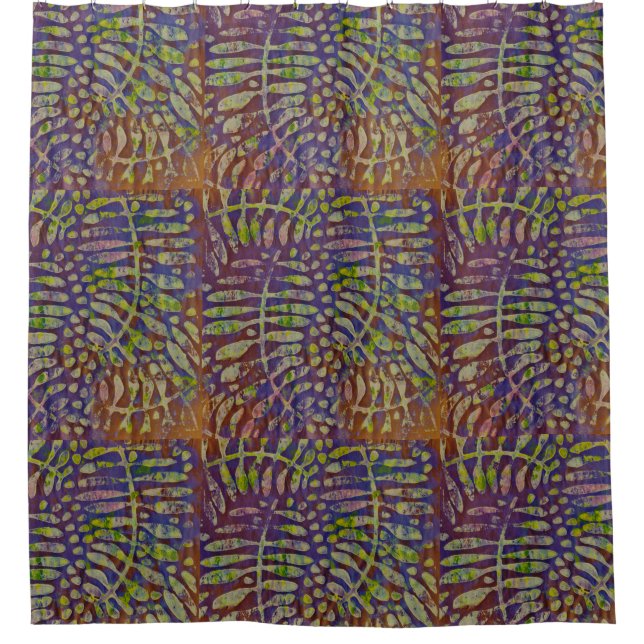 Gelli Print Stencil Abstract Art Shower Curtain (Front)
