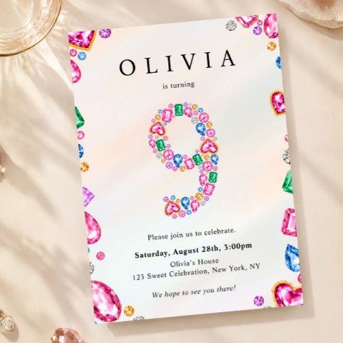 Gem 9th Birthday, Rhinestone Jewel Party  Invitation