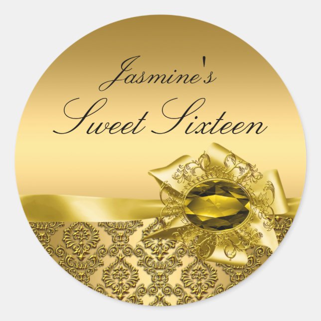 Gem & Bow|Gold Sweet 16 Sticker (Front)