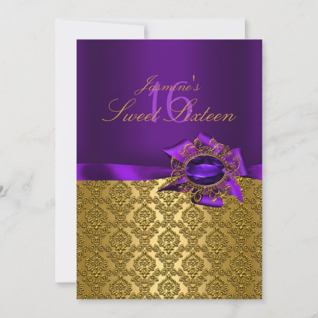 Gem & Bow|Purple Sweet 16 Invitation (Front)