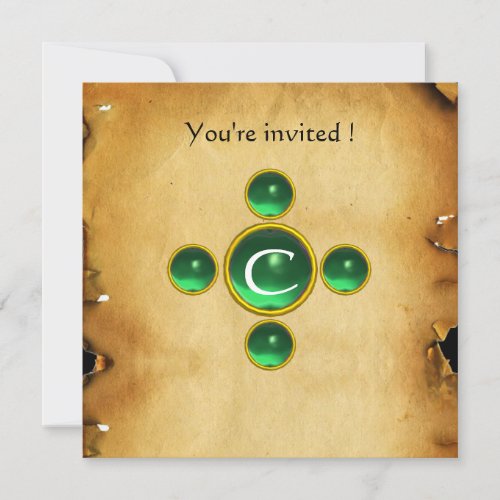 Gem cross 1st Holy Communion  Christening green Invitation