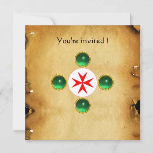 Gem cross 1st Holy Communion  Christening green Invitation