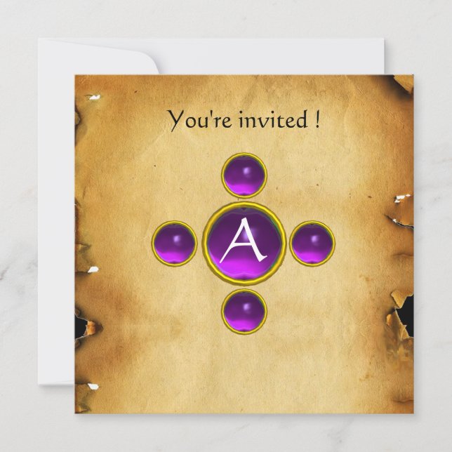 Gem cross 1st Holy Communion / Christening purple Invitation (Front)