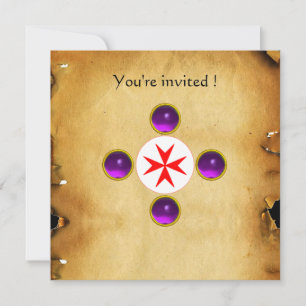 Gem cross 1st Holy Communion / Christening purple Invitation