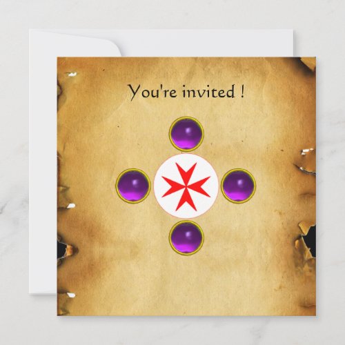 Gem cross 1st Holy Communion  Christening purple Invitation