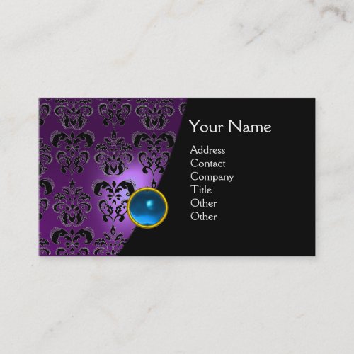 GEM DAMASK MONOGRAM amethyst  purple blue Business Card