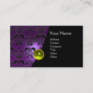 GEM DAMASK MONOGRAM amethyst purple yellow Business Card