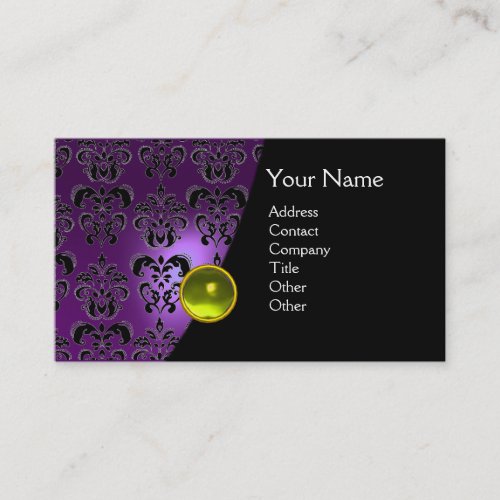 GEM DAMASK MONOGRAM amethyst  purple yellow Business Card