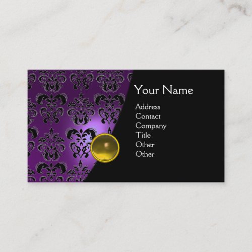 GEM DAMASK MONOGRAM amethyst  purple yellow Business Card