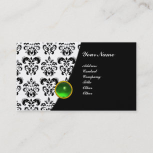 GEM DAMASK MONOGRAM green emerald gold Business Card