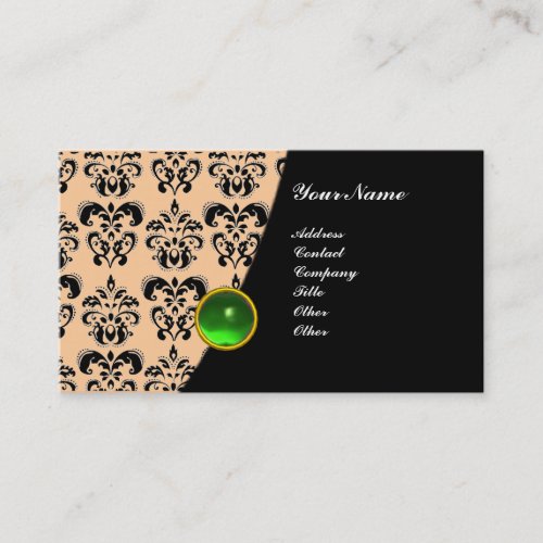 GEM DAMASK MONOGRAM green emerald platinum Business Card