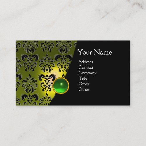 GEM DAMASK MONOGRAM yellow green emerald Business Card