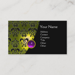 GEM DAMASK MONOGRAM yellow purple amethyst Business Card