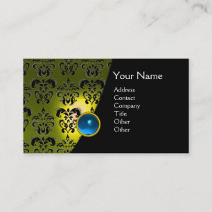 GEM DAMASK MONOGRAM yellow sapphire blue Business Card