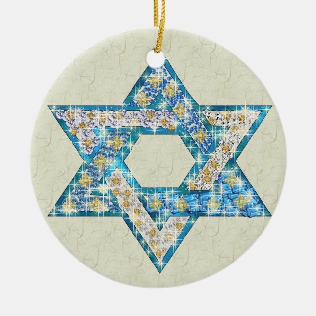 Gem decorated Star of David Ceramic Ornament (Front)