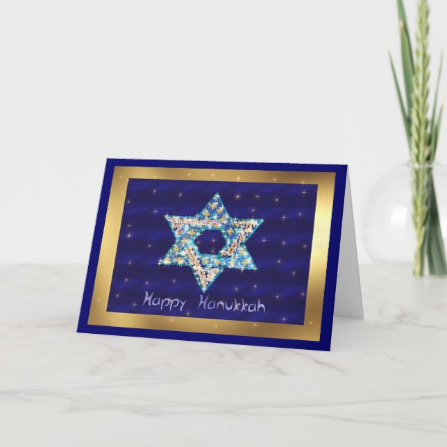 Gem decorated Star of David Holiday Card (Front)