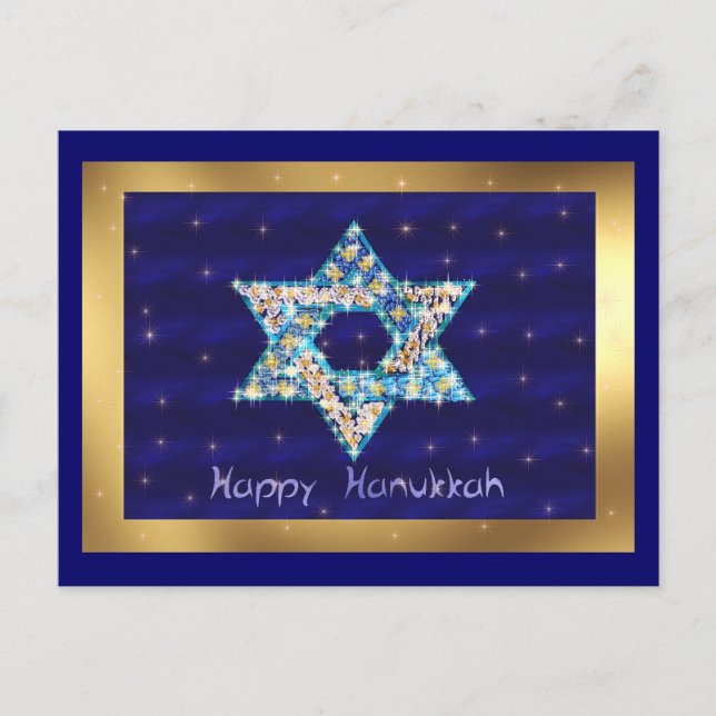 Gem decorated Star of David Holiday Postcard (Front)