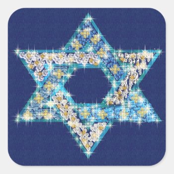 Gem Decorated Star Of David Square Sticker by Crazy_Card_Lady at Zazzle