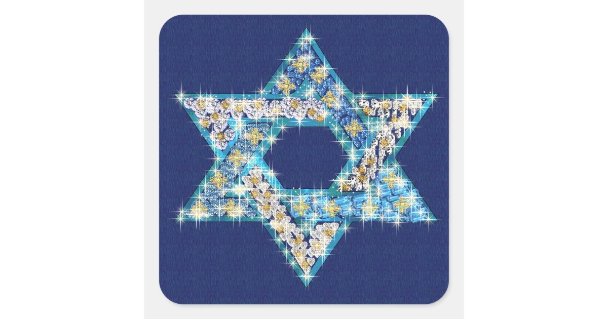 Gem decorated Star of David Square Sticker | Zazzle