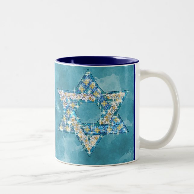 Gem decorated Star of David Two-Tone Coffee Mug (Right)