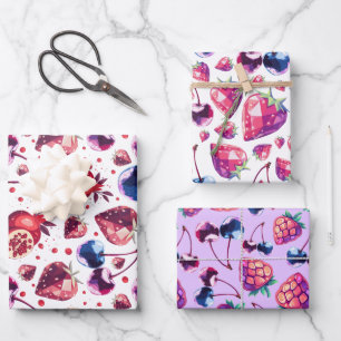 Gem Fruit Seamless Pattern Gift Wrap Set