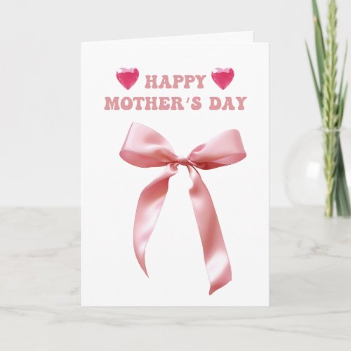 Gem Hearts  Pink Bow Happy Mothers Day Card