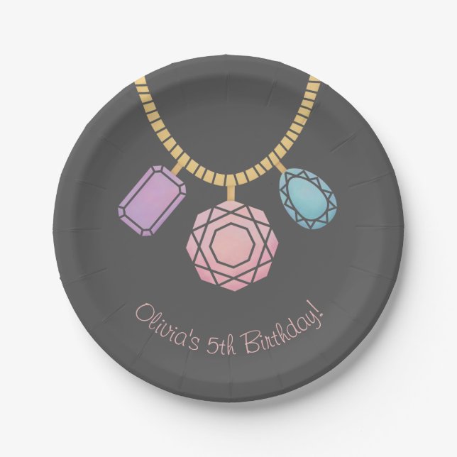 Gem Jewellery Making Girls Birthday Party Supplies Paper Plates (Front)