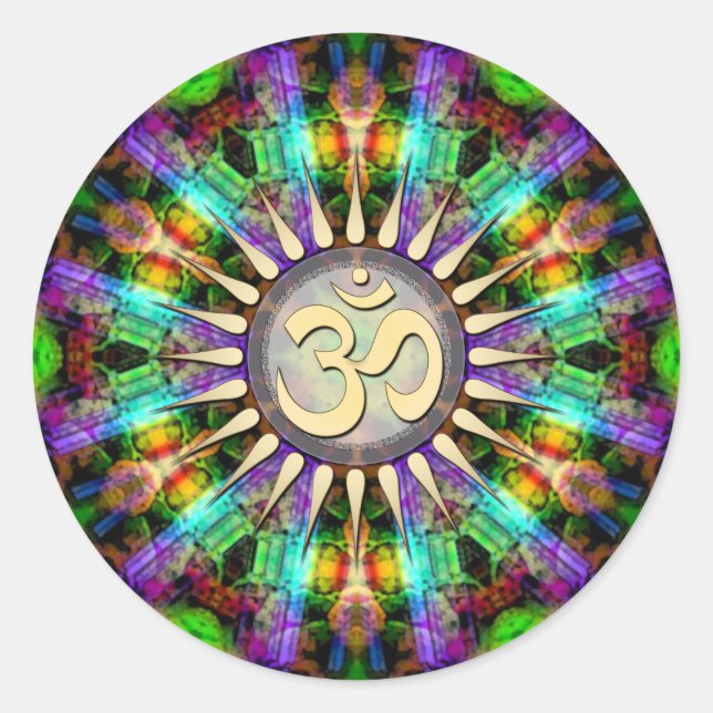 Gem Mandala Golden Aum Spiritual Art Sticker (Front)