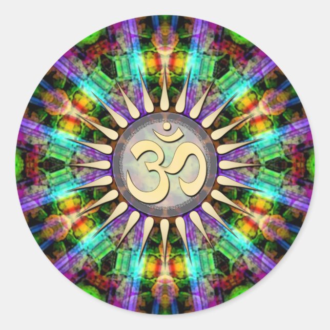 Gem Mandala Golden Aum Spiritual Art Sticker (Front)