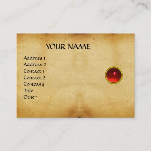 GEM MON RED RUBY GREY AGATA  parchment gold Business Card