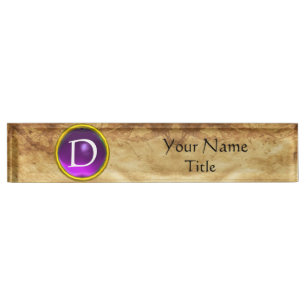 GEM MONOGRAM ,PURPLE AMETHYST, parchment Name Plate