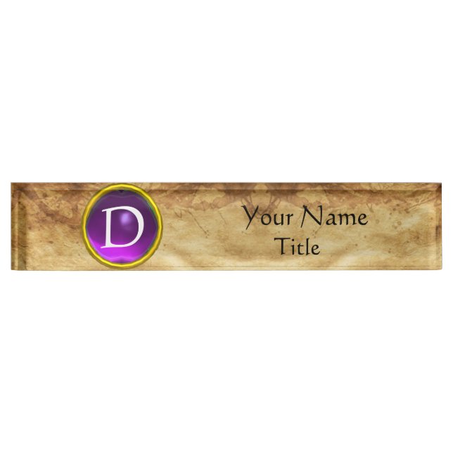 GEM MONOGRAM ,PURPLE AMETHYST, parchment Name Plate (Front)