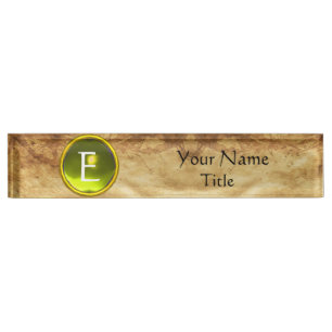 GEM MONOGRAM ,YELLOW SAPPHIRE, parchment Nameplate